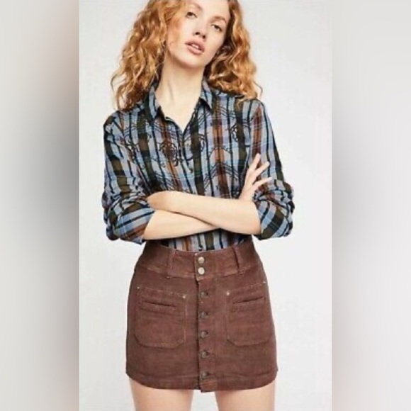 Free People Dresses & Skirts - Free People Joanie Cord Skirt in Brown, Size 25, We The Free Mini Corduroy